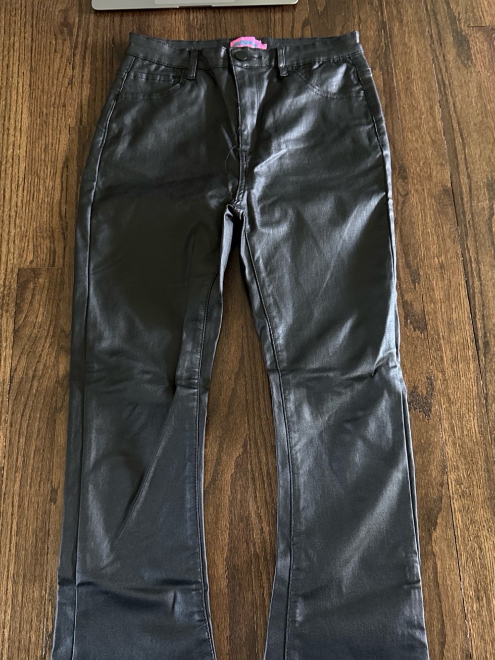 Edikted Black Faux Leather Boot Cut Pants